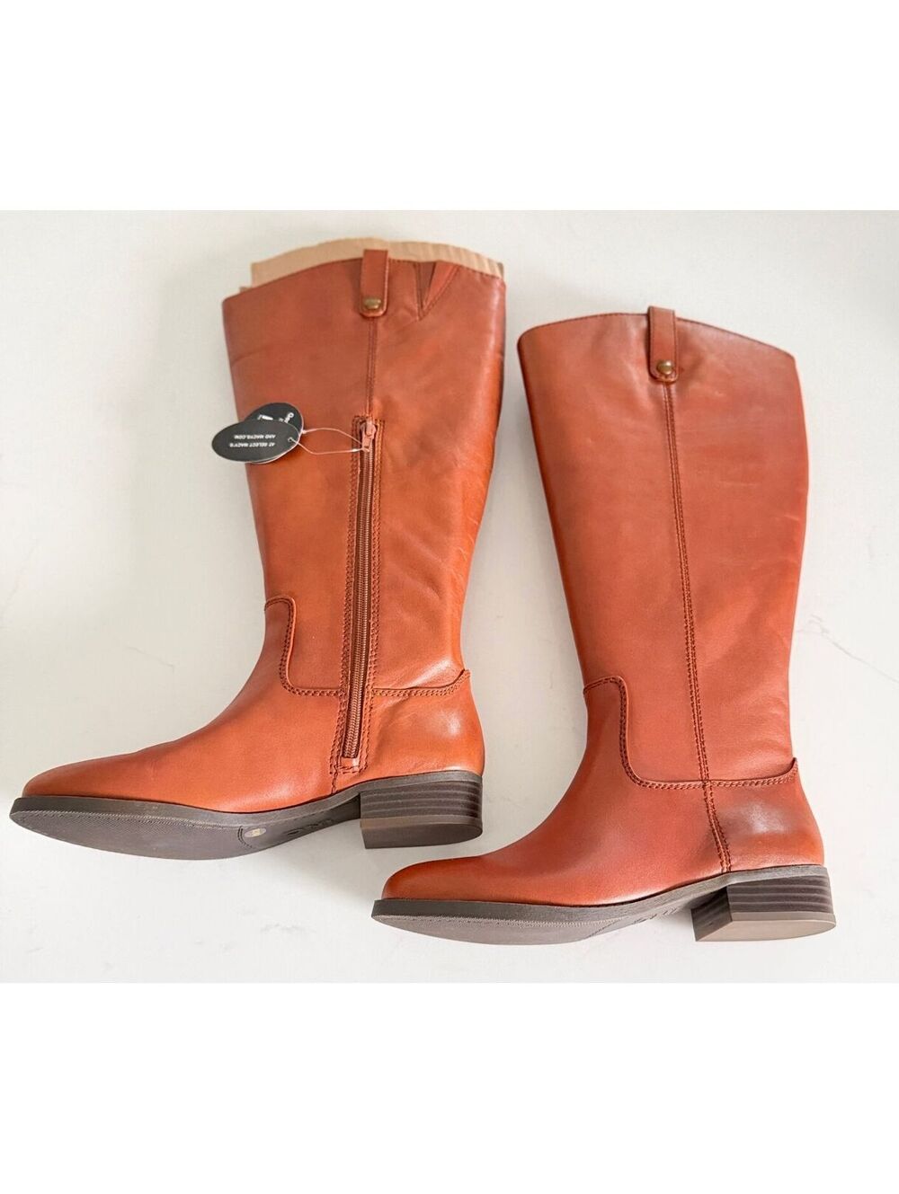 I.N.C. International Concepts Fawne Cognac Leather Knee High Boots Women Size 8